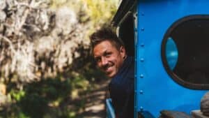 Train Driver looking out from a train at Don River Railway near Devonport.
