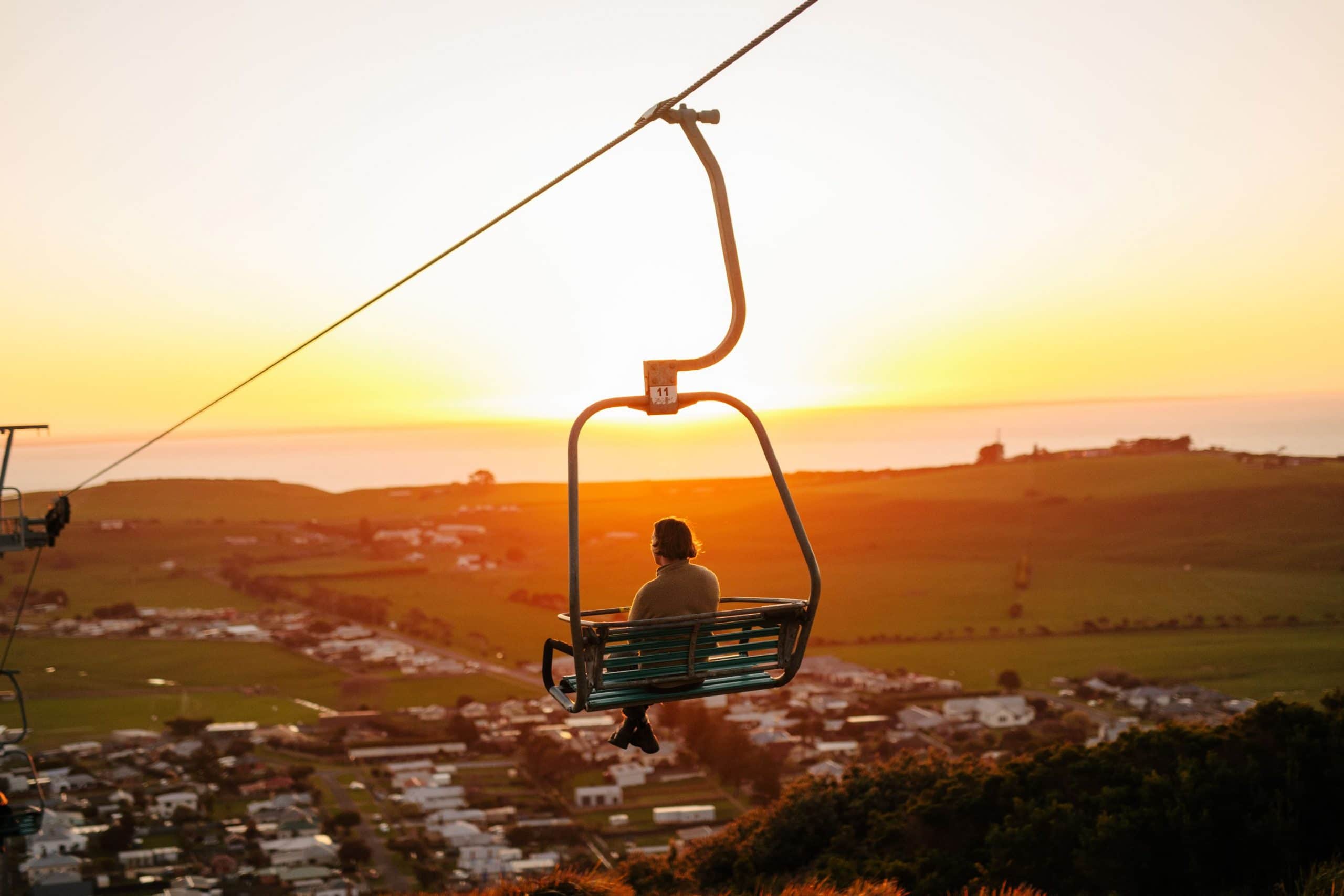 The Nut Chairlift overlooking Stanley and the coast at sunset