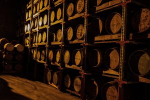Whisky barrels ageing at Hellyers Road Distillery near Burnie